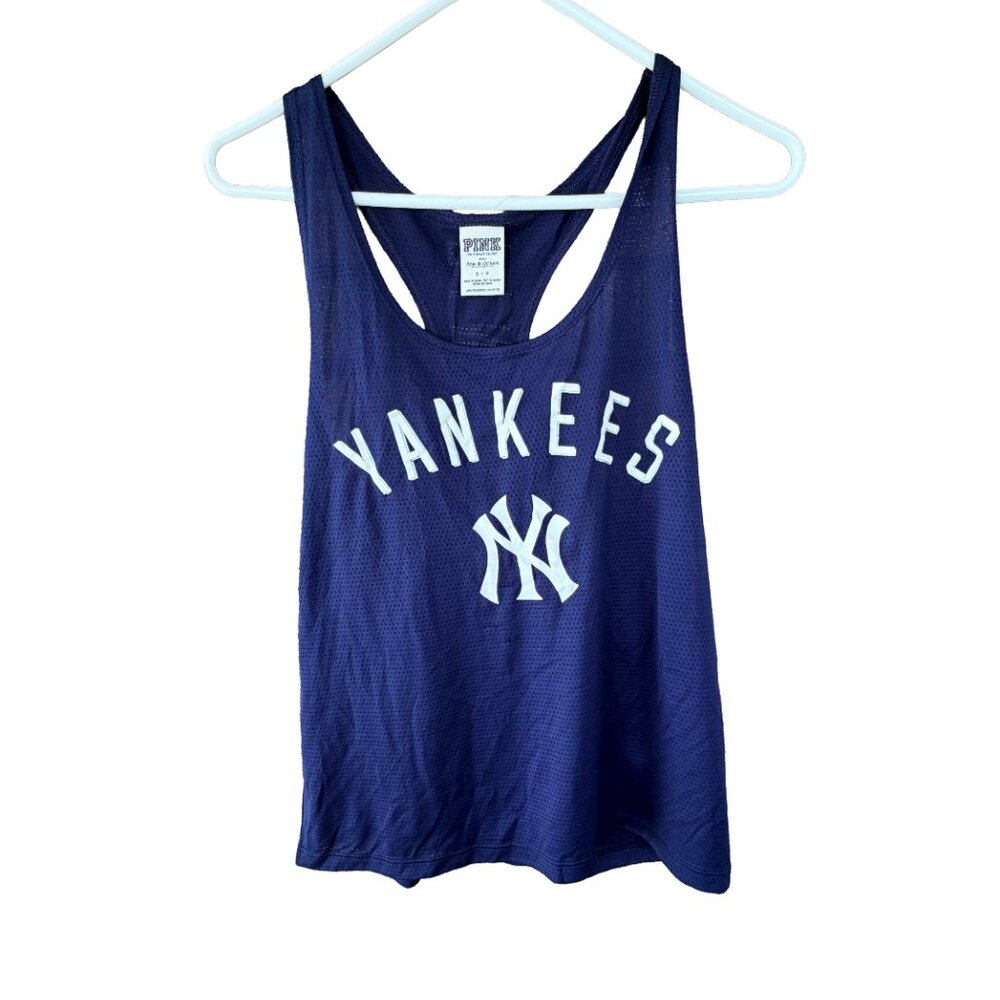 PINK Victoria's Secret NY Yankees Racerback Tank Navy 2013 Athletic Mesh Small - Picture 2 of 5